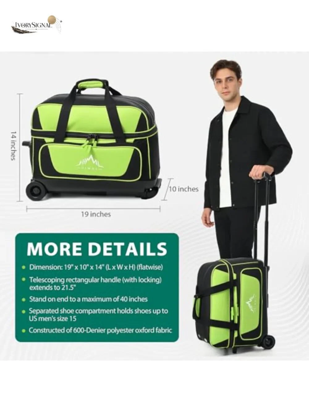 GoHimal 2-Ball Bowling Bag with Wheels, Large Storage Pocket